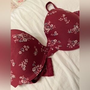 Burgundy, flower, print bra